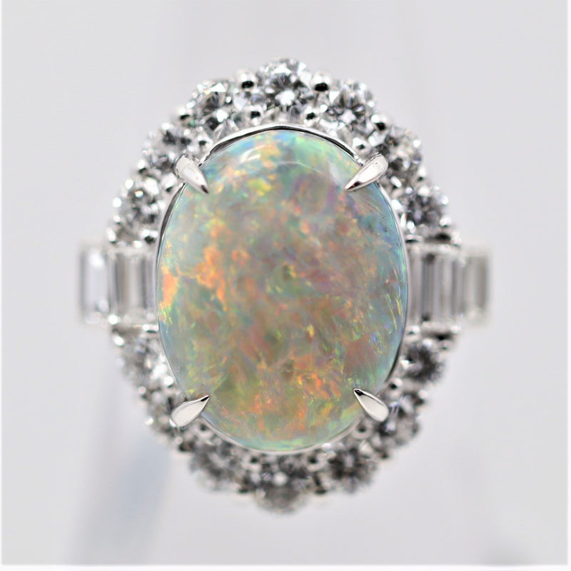 Fine Australian Black Opal Diamond Platinum Ring