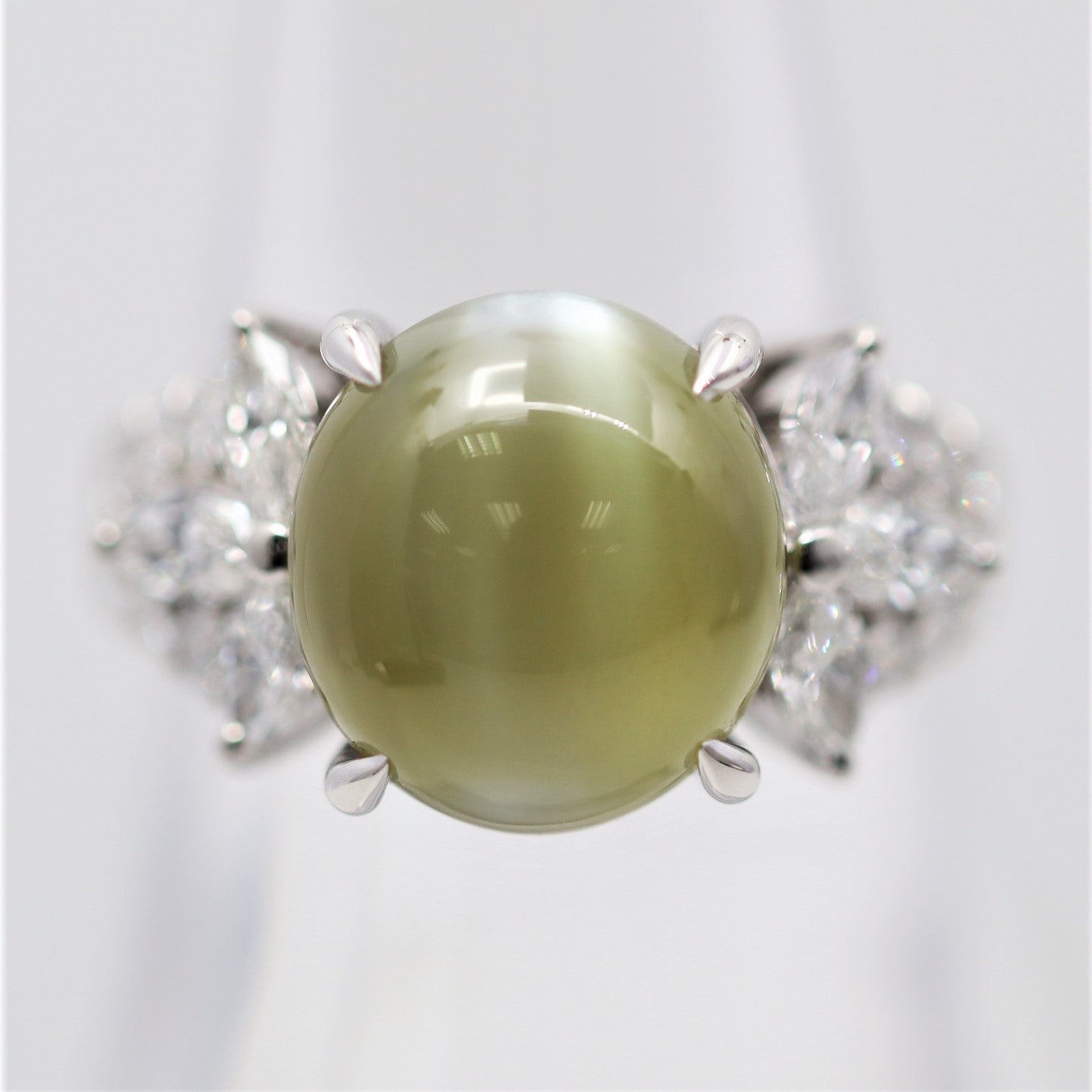 Gem Cats-Eye Chrysoberyl Diamond Platinum Ring