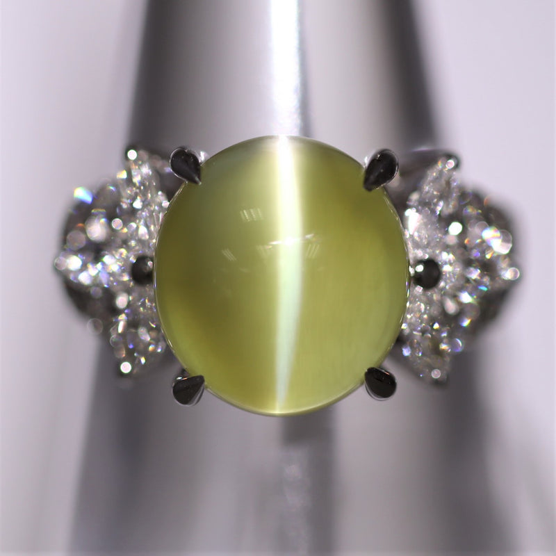 Gem Cats-Eye Chrysoberyl Diamond Platinum Ring