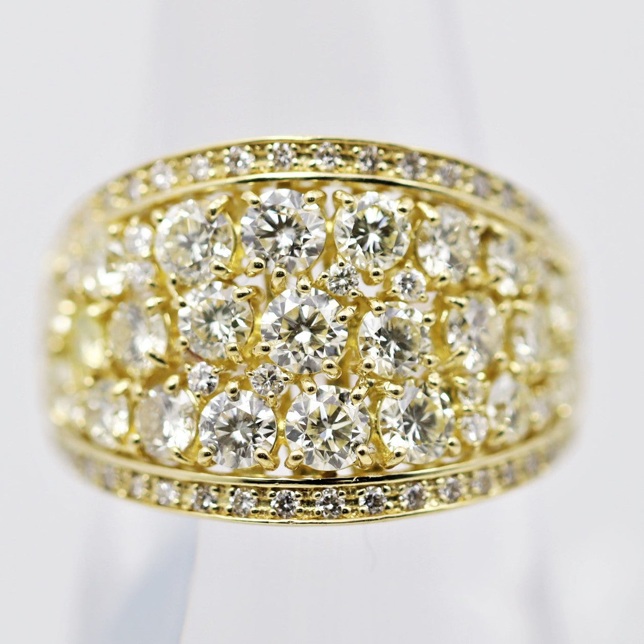 Wide Diamond Cluster Gold Band Ring