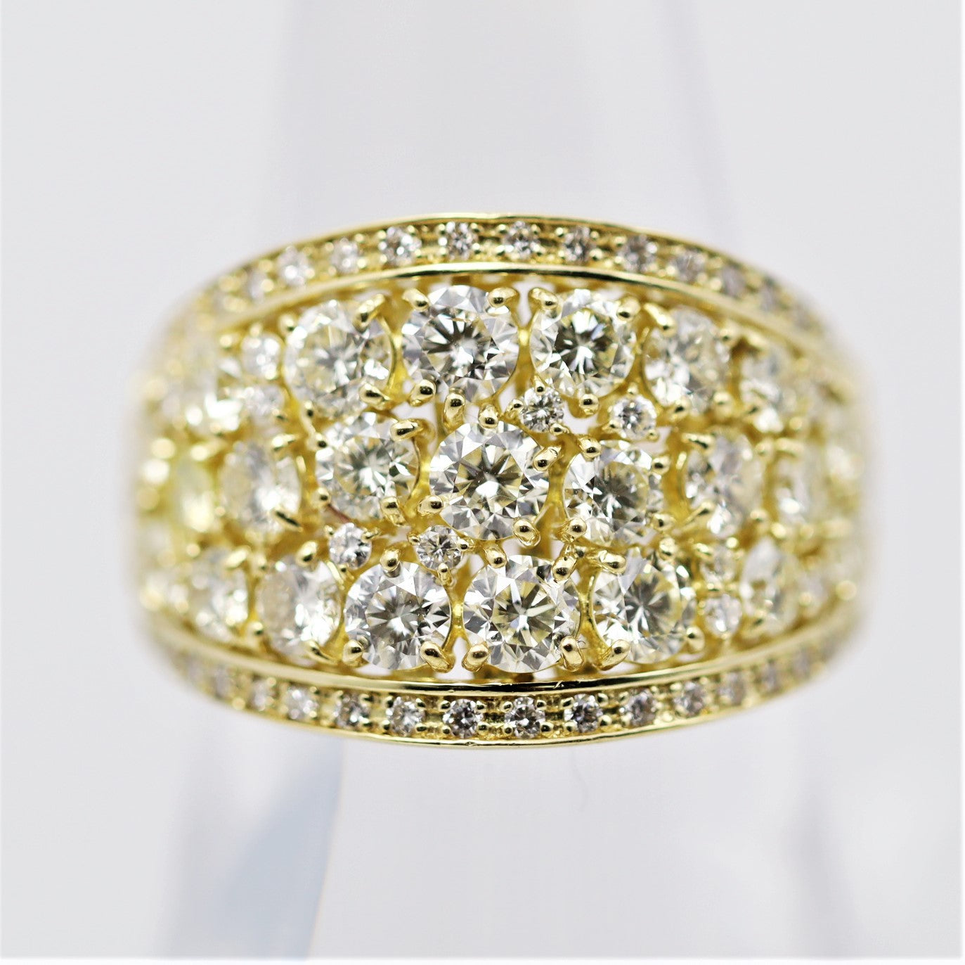 Wide Diamond Cluster Gold Band Ring