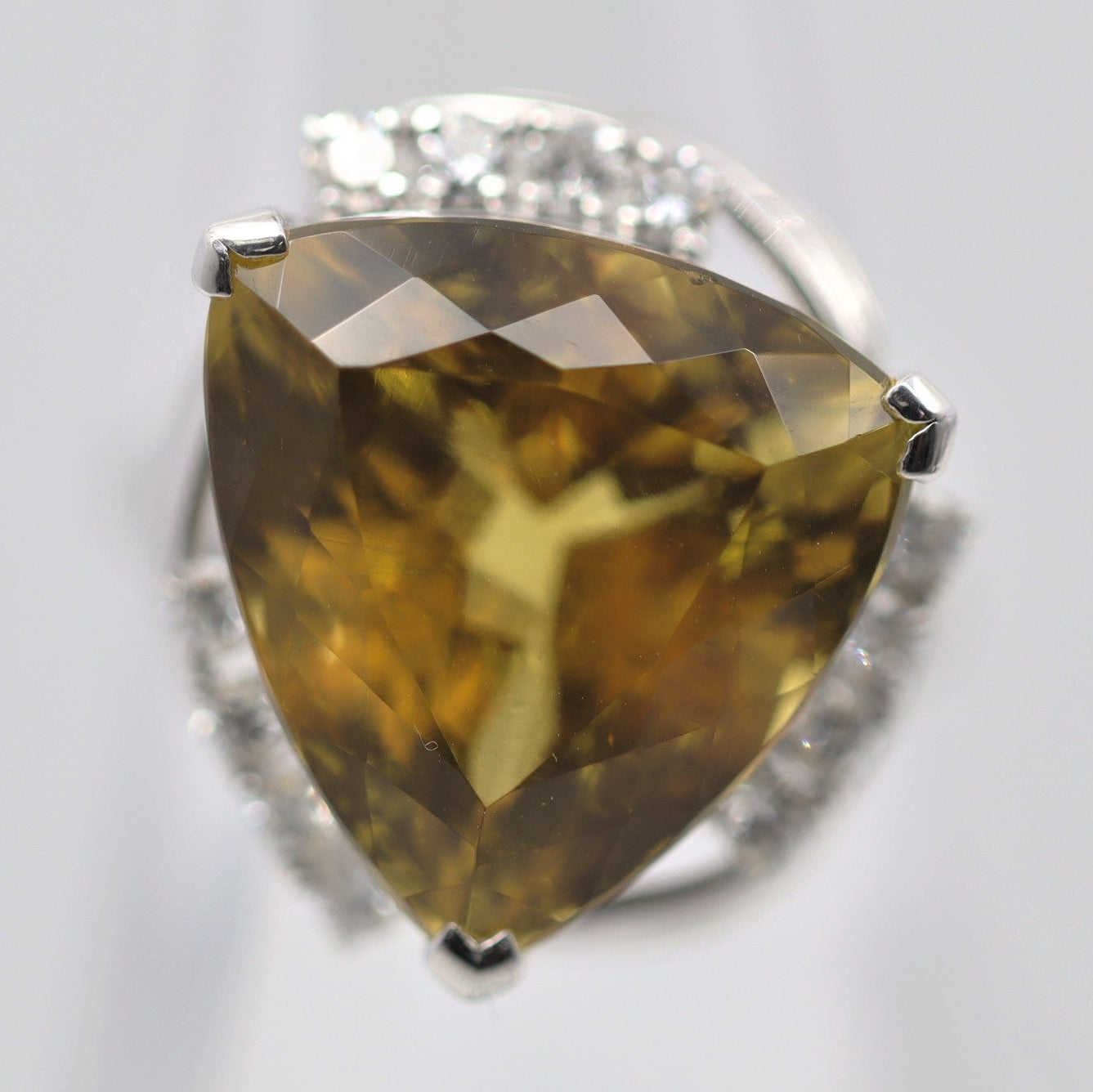 Golden Beryl Diamond Platinum Ring