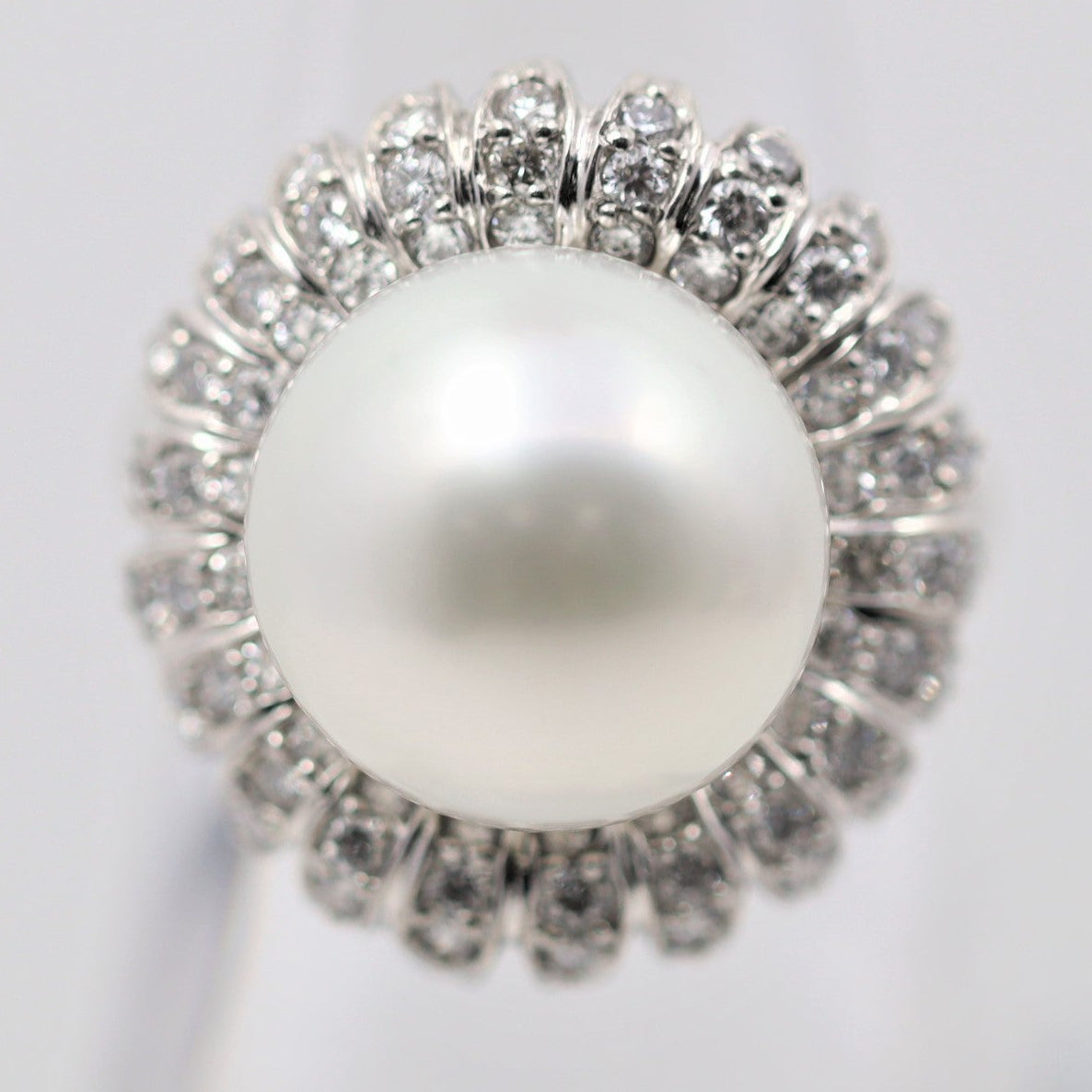South Sea Pearl Diamond Platinum Flower Ring