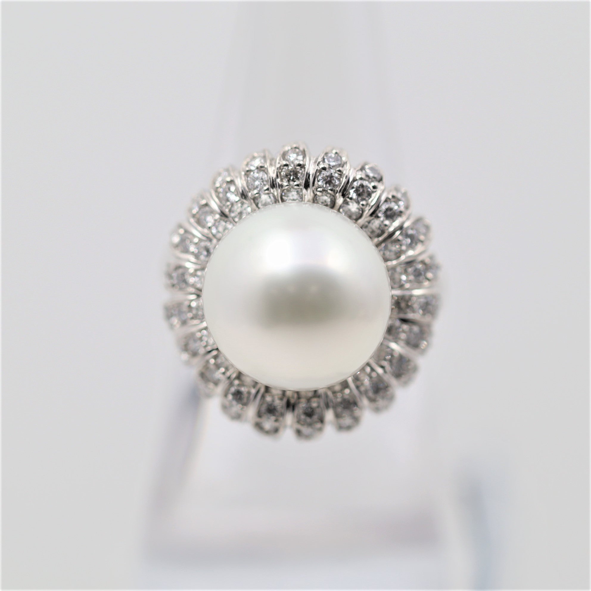 South Sea Pearl Diamond Platinum Flower Ring