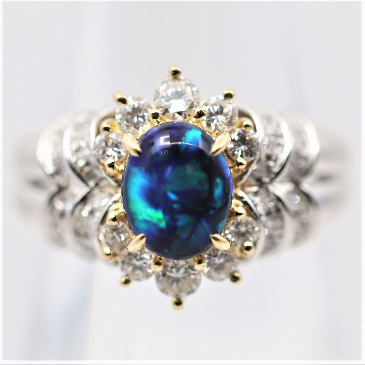 Australian Black Opal Diamond Gold Platinum Ring