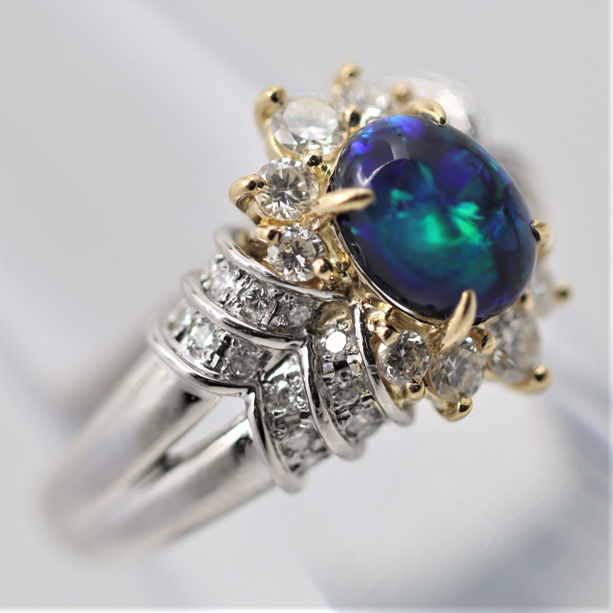 Australian Black Opal Diamond Gold Platinum Ring