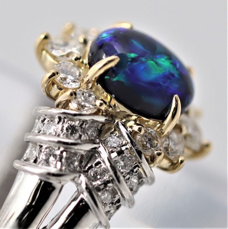 Australian Black Opal Diamond Gold Platinum Ring