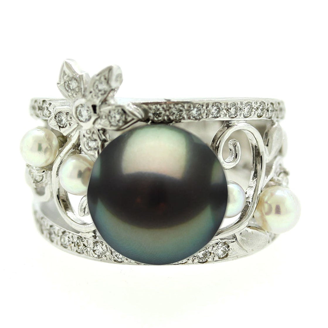 Tahitian & Akoya Pearl Diamond Gold Ring