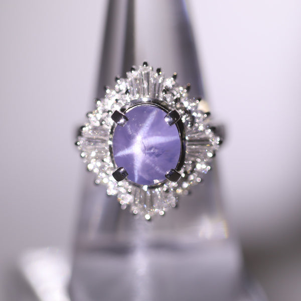 Lavender Star Sapphire Diamond Platinum Ring