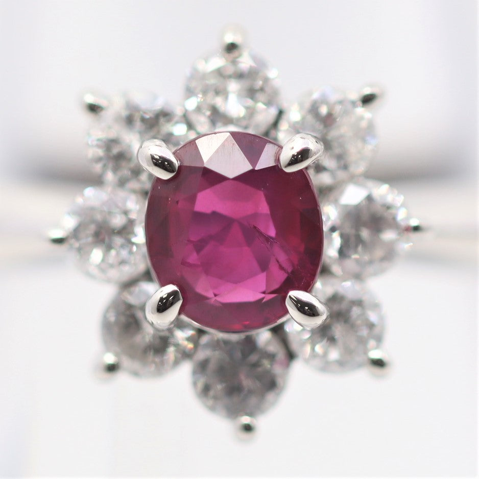 Ruby Diamond Halo Platinum Ring