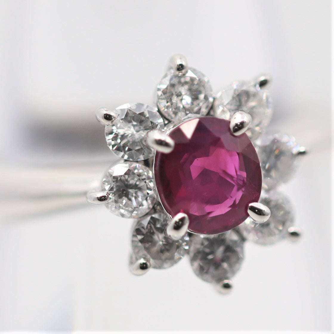 Ruby Diamond Halo Platinum Ring