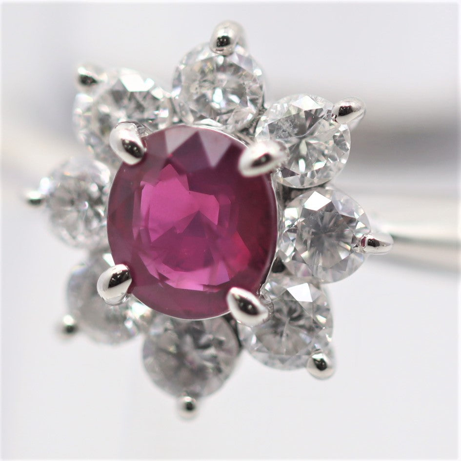 Ruby Diamond Halo Platinum Ring