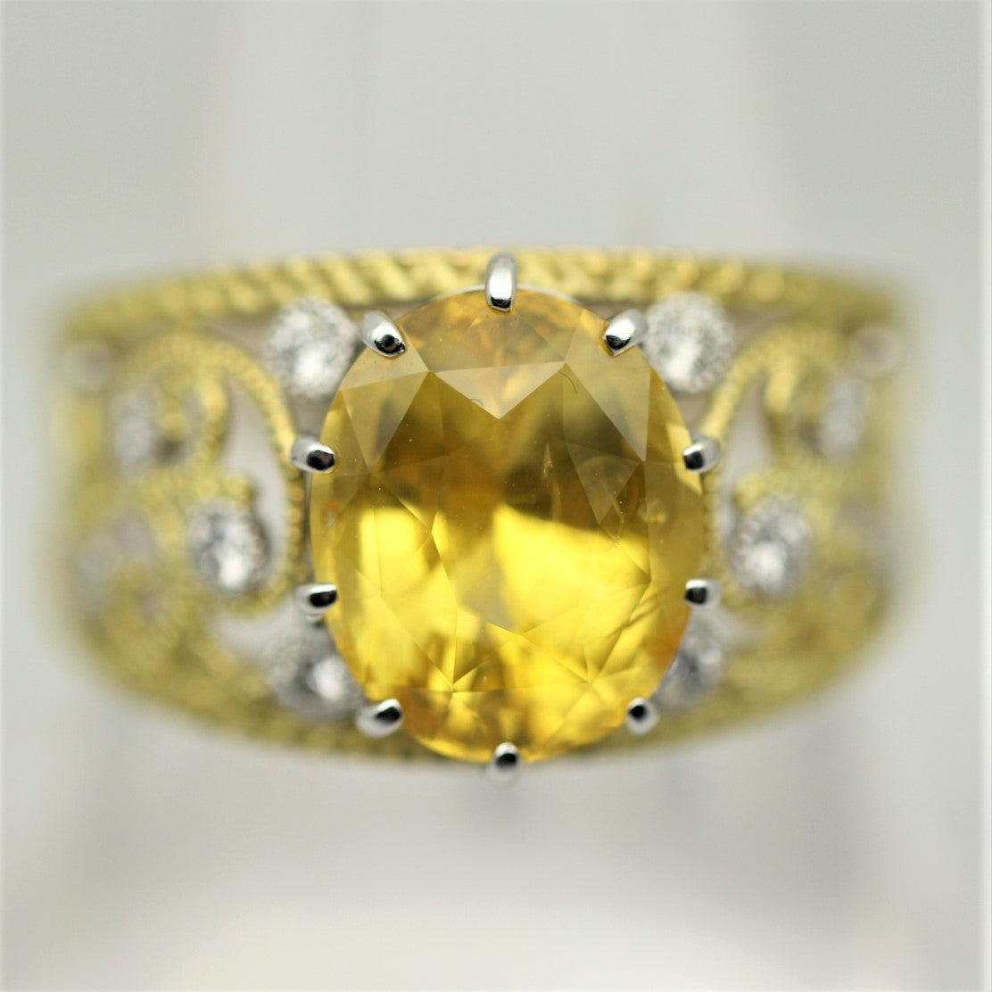 Yellow Sapphire Diamond Gold & Platinum Two-Tone Ring