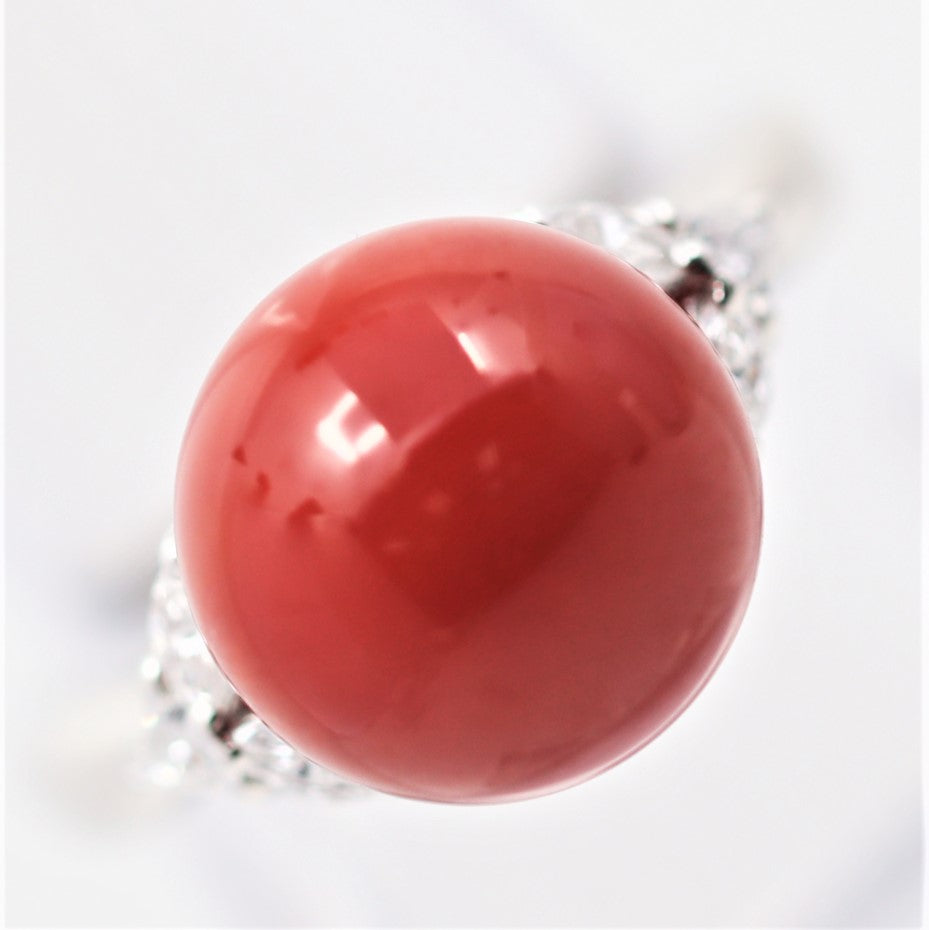 Ox Blood Coral Diamond Platinum Ring