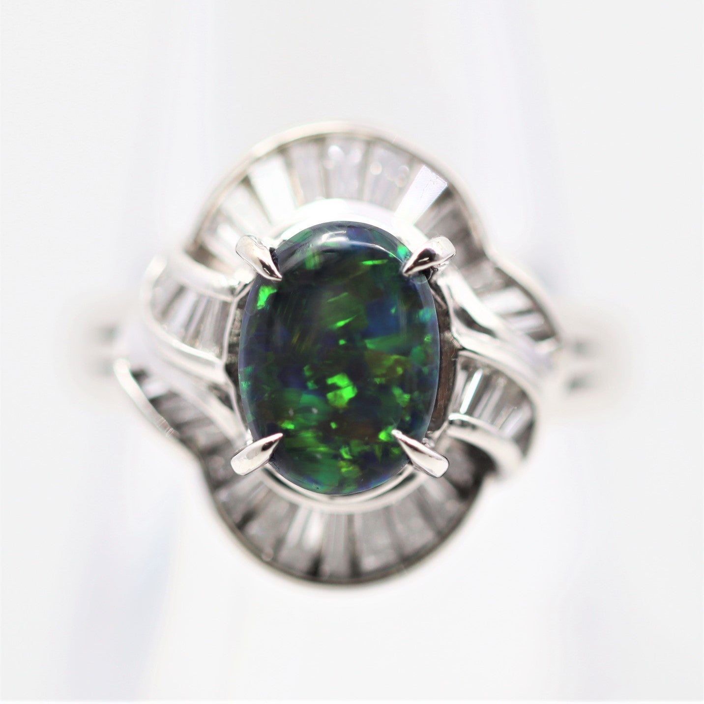 Australian Black Opal Diamond Platinum Ring