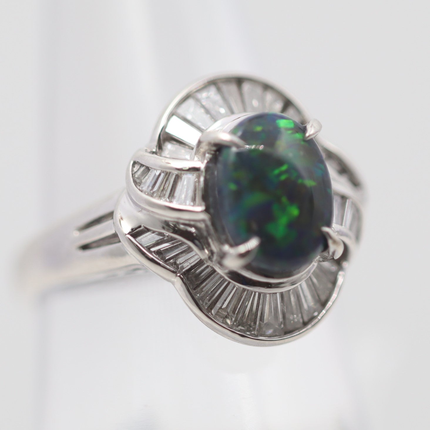 Australian Black Opal Diamond Platinum Ring