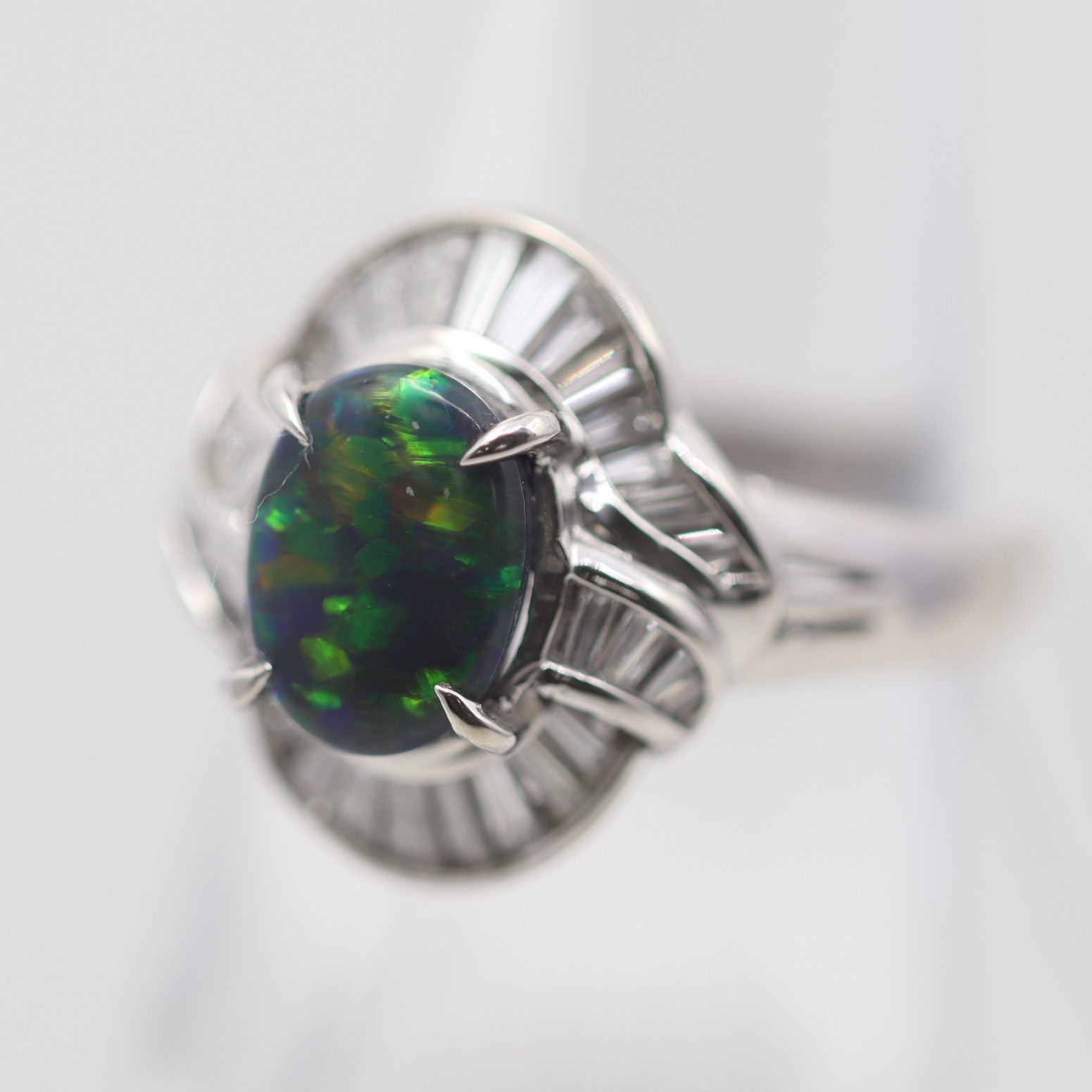 Australian Black Opal Diamond Platinum Ring