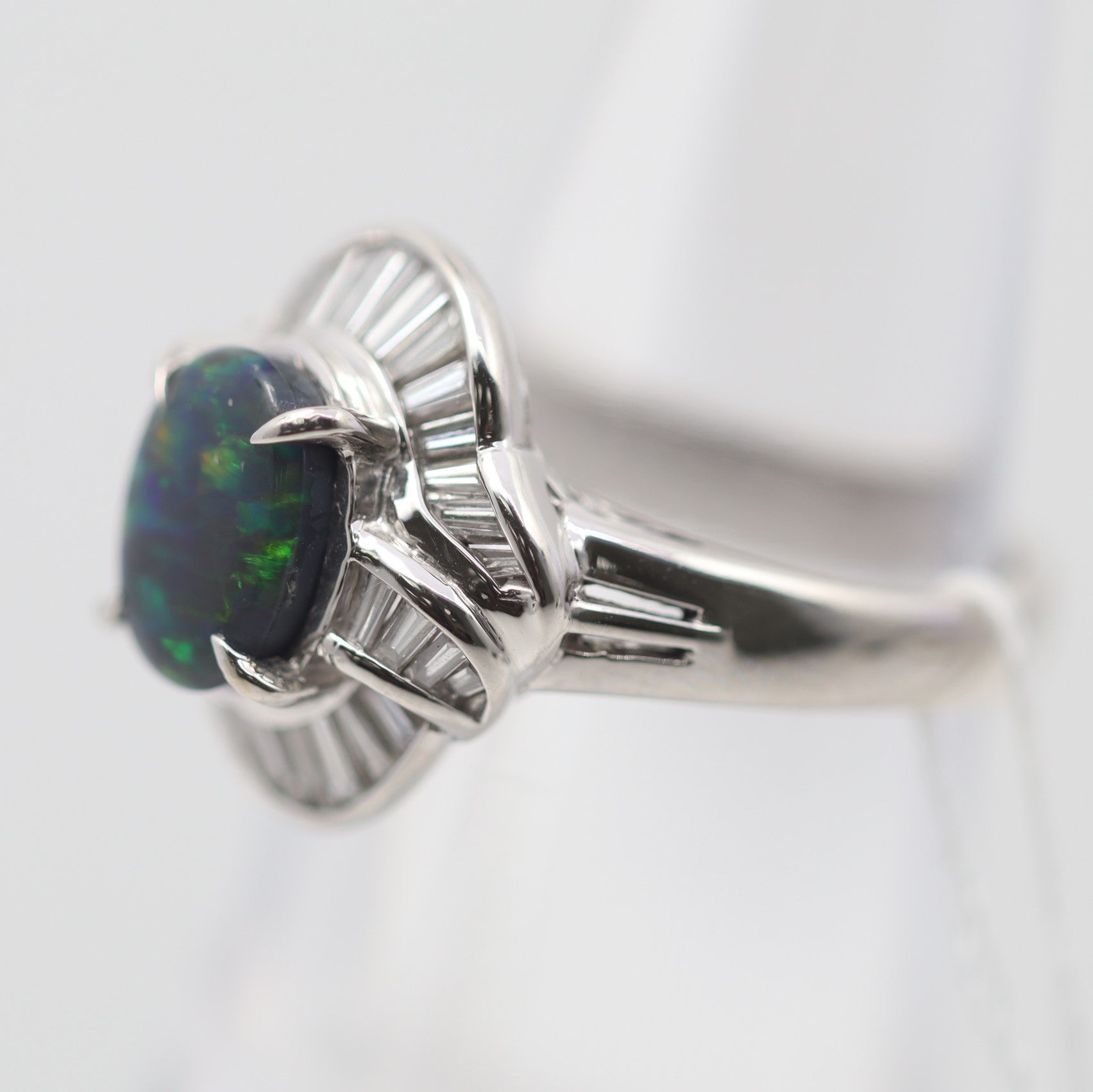 Australian Black Opal Diamond Platinum Ring