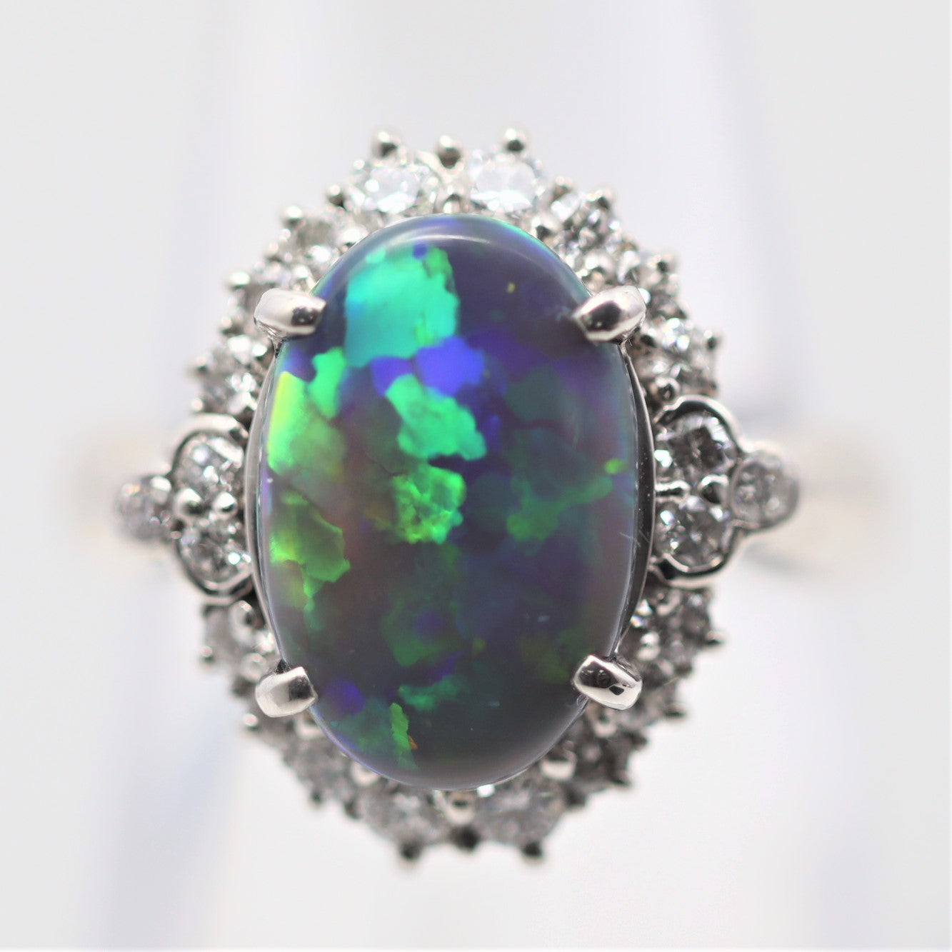 Australian Black Opal Diamond Platinum Ring