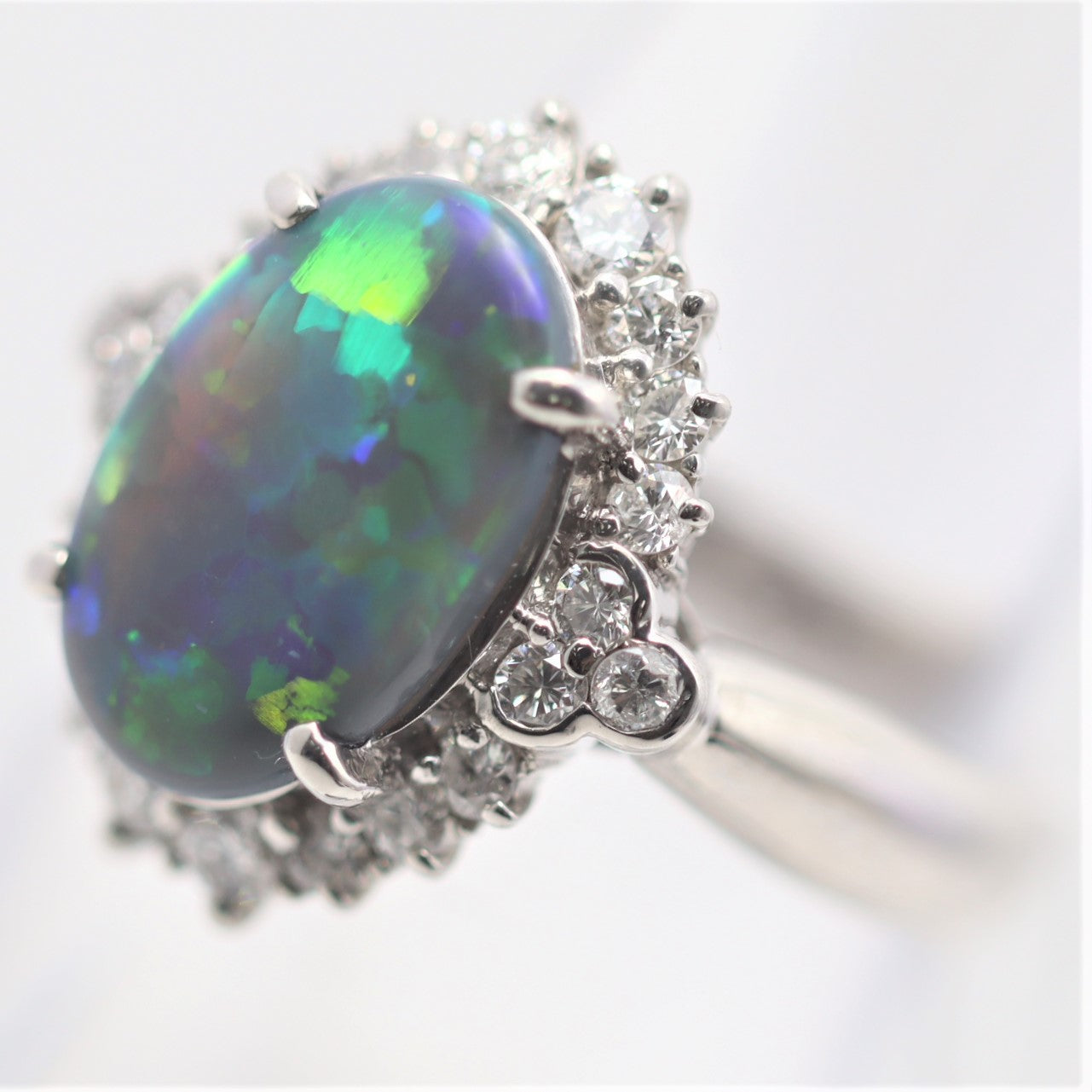 Australian Black Opal Diamond Platinum Ring