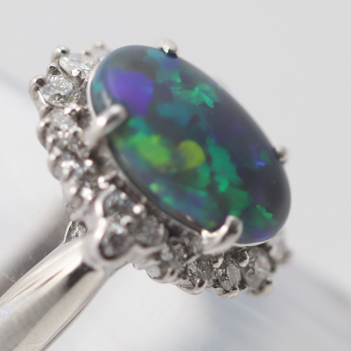 Australian Black Opal Diamond Platinum Ring