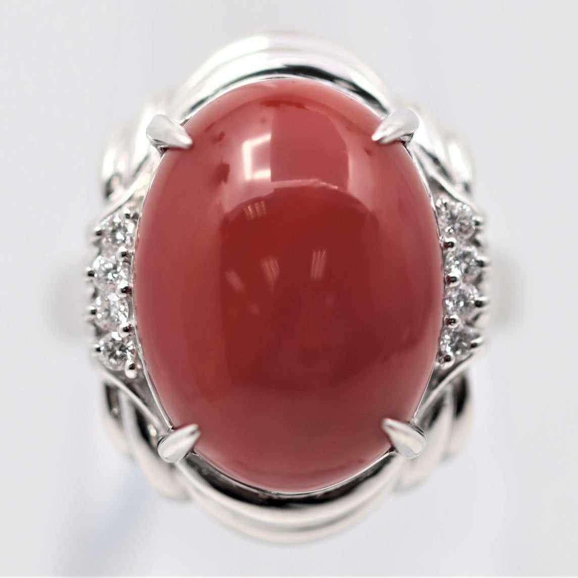 Coral Diamond Platinum Ring
