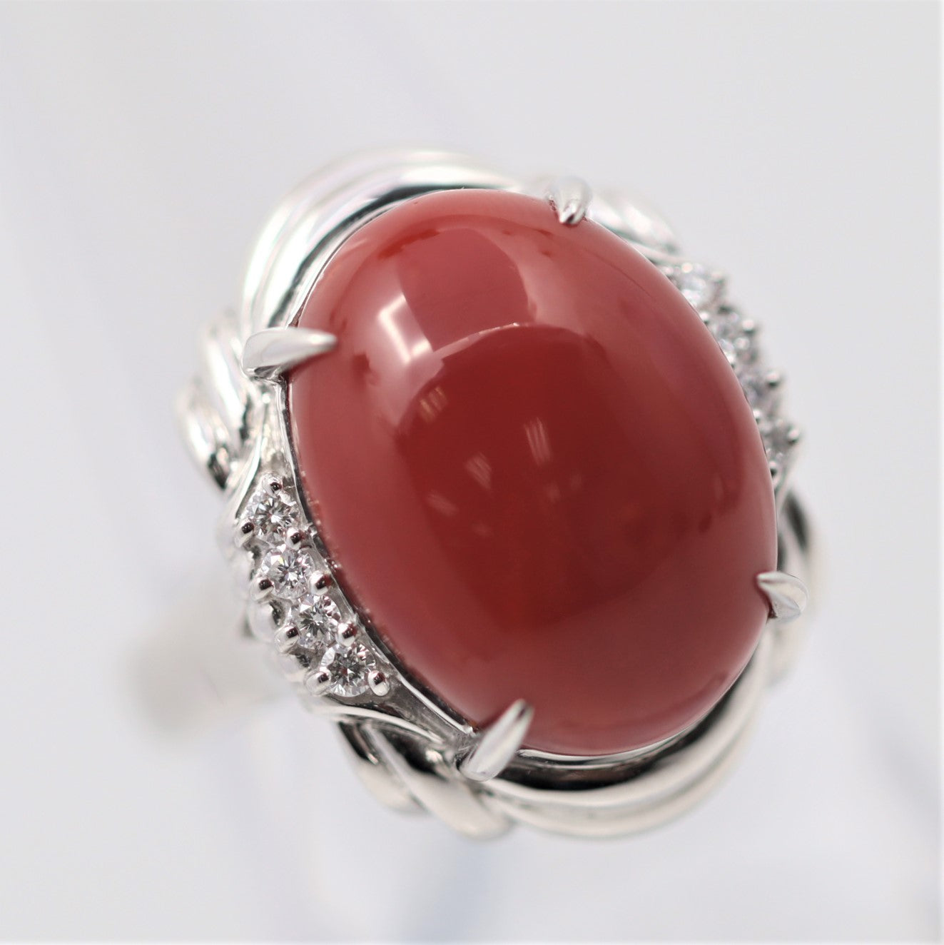 Coral Diamond Platinum Ring