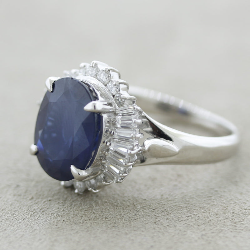 Midnight Blue Sapphire Diamond Platinum Ring