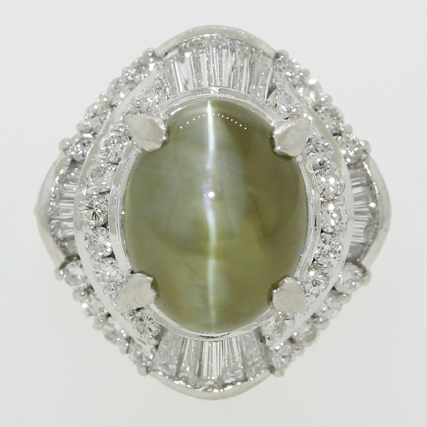 Cats Eye Chrysoberyl Diamond Platinum Ring