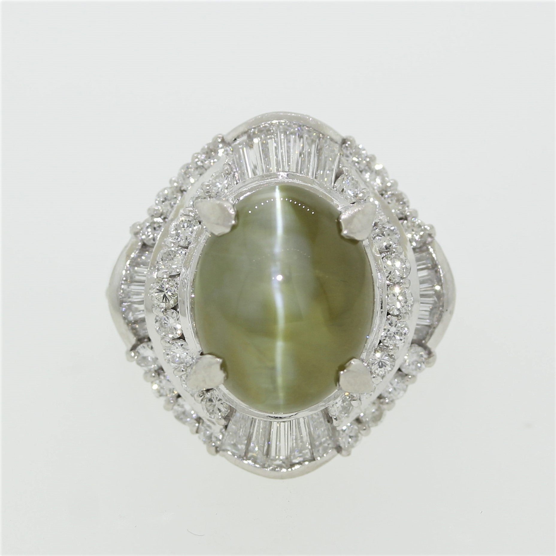 Cats Eye Chrysoberyl Diamond Platinum Ring