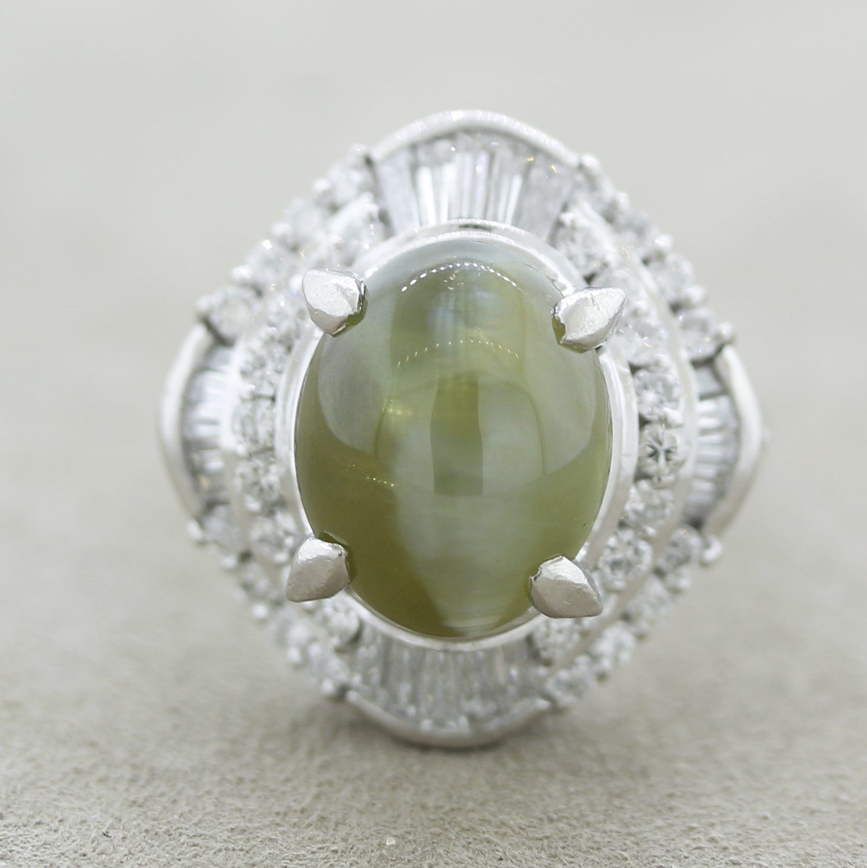 Cats Eye Chrysoberyl Diamond Platinum Ring