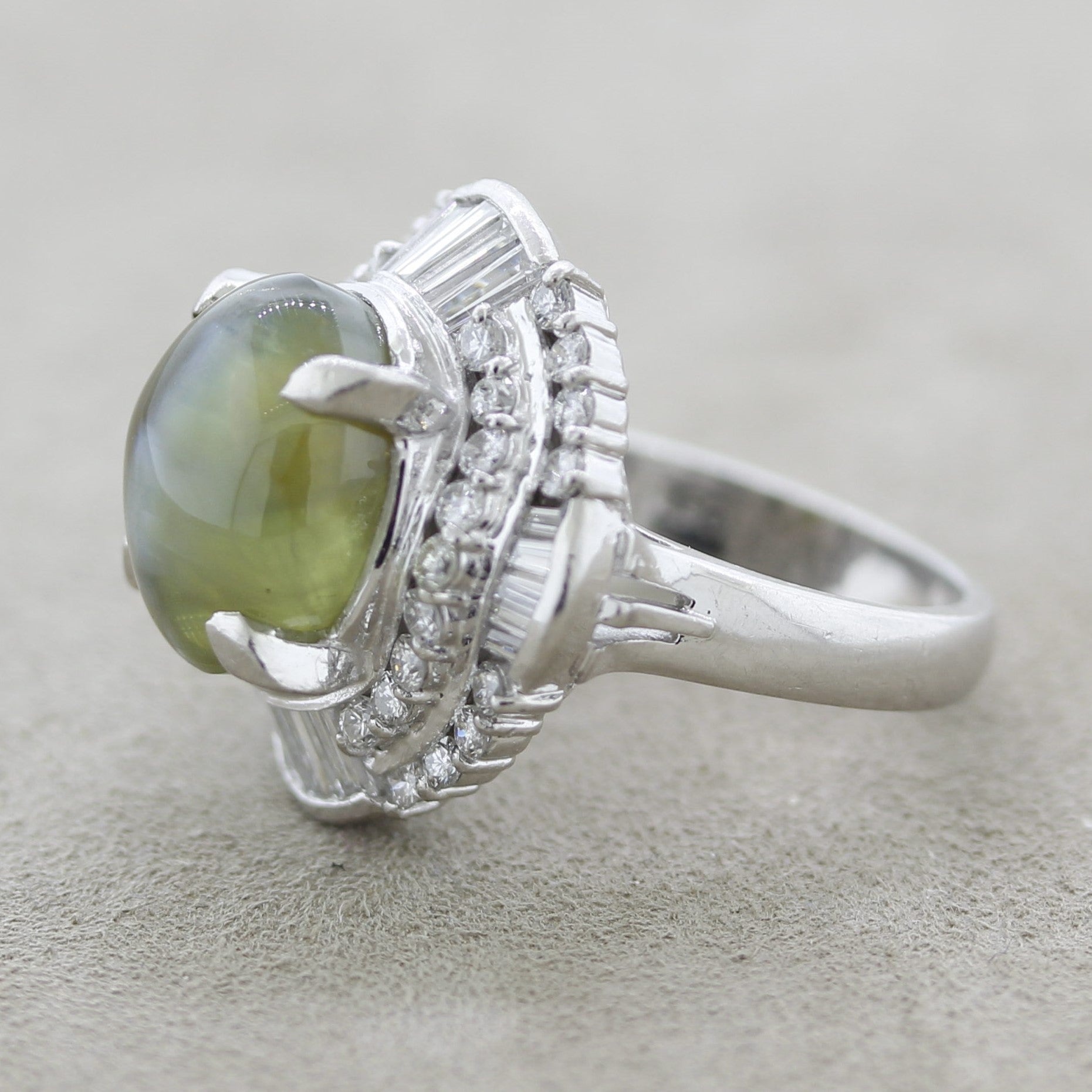 Cats Eye Chrysoberyl Diamond Platinum Ring