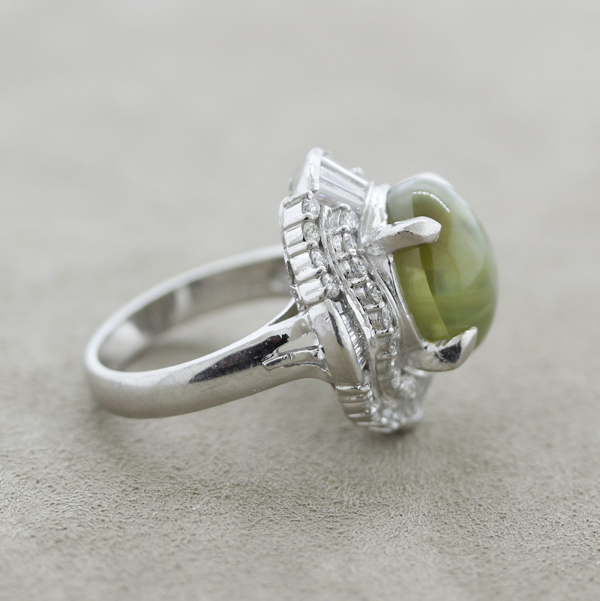 Cats Eye Chrysoberyl Diamond Platinum Ring