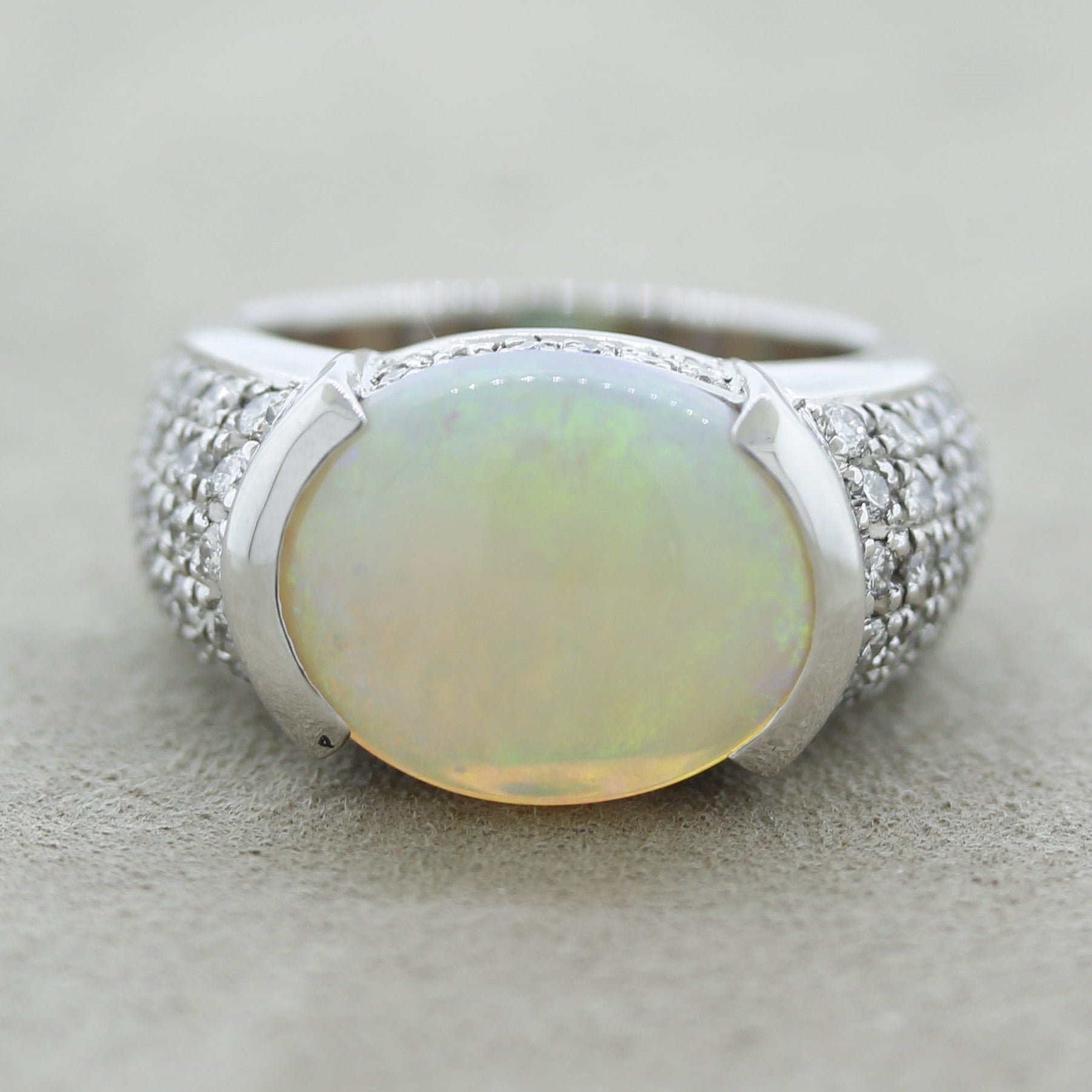 Australian Opal Diamond Platinum Ring