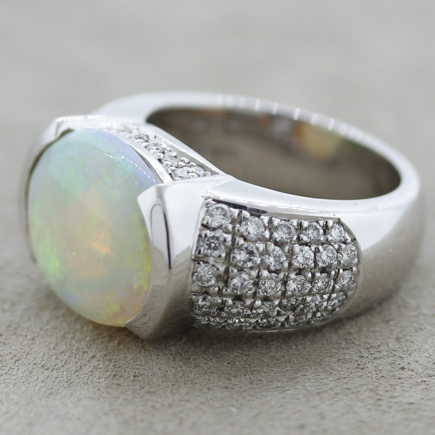 Australian Opal Diamond Platinum Ring