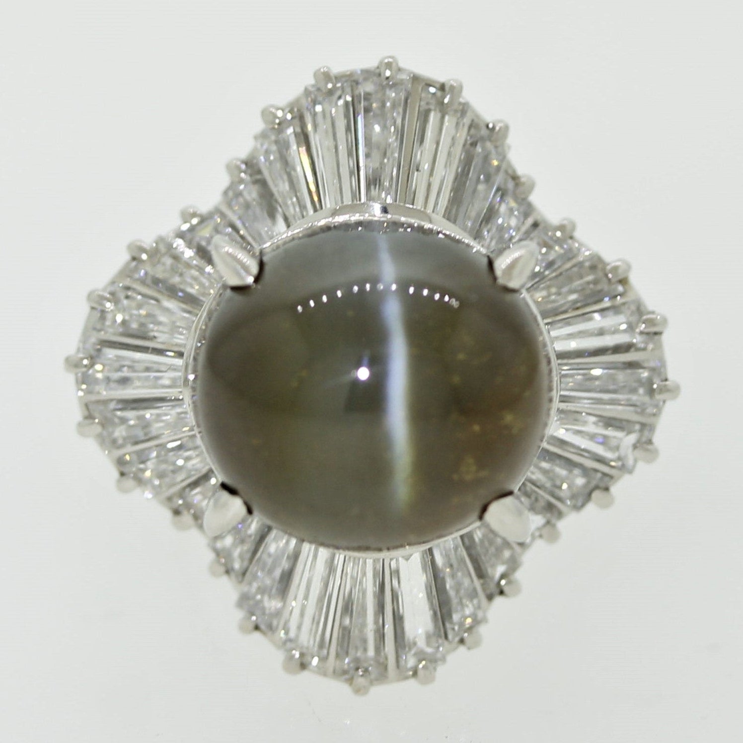 Cats Eye Chrysoberyl Diamond Platinum Ballerina Ring