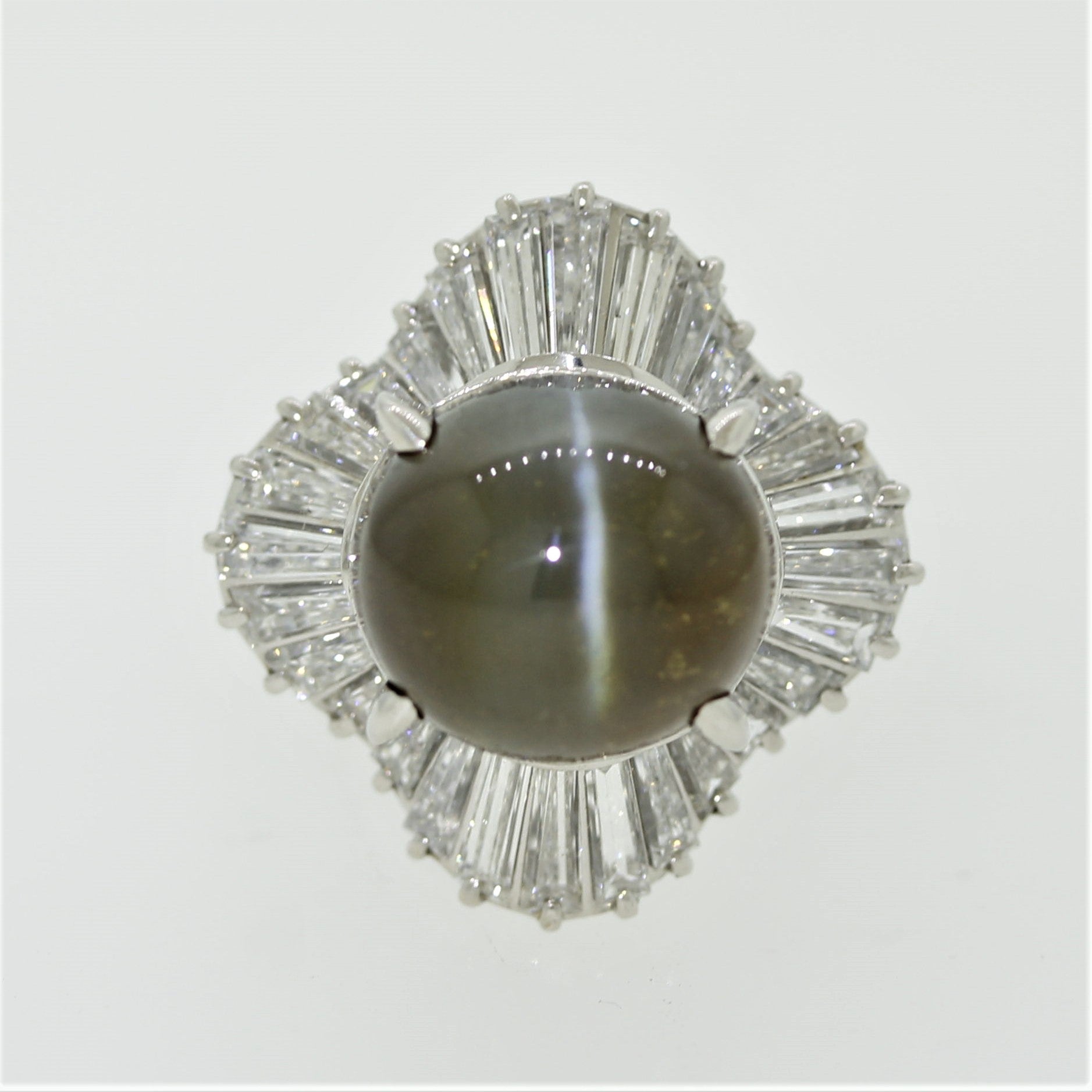 Cats Eye Chrysoberyl Diamond Platinum Ballerina Ring