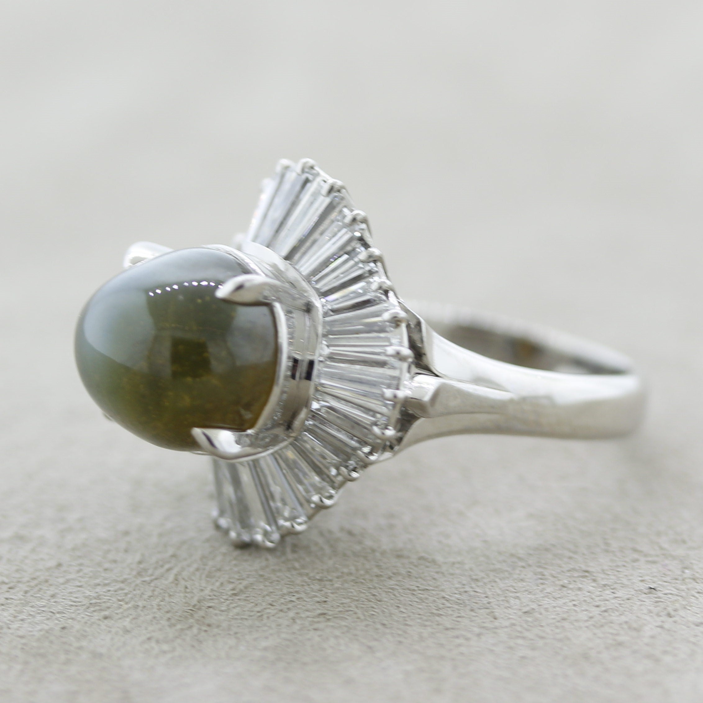 Cats Eye Chrysoberyl Diamond Platinum Ballerina Ring