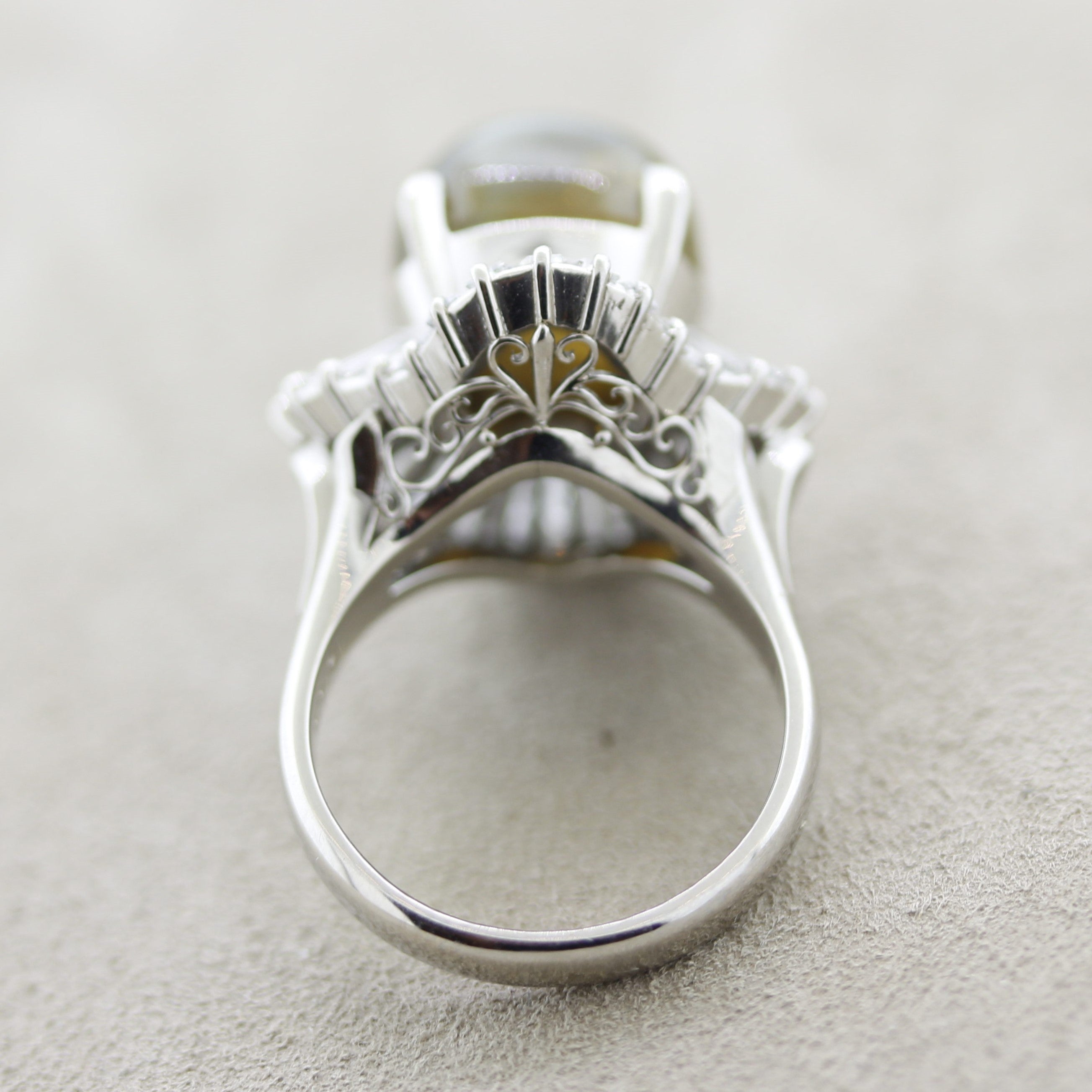 Cats Eye Chrysoberyl Diamond Platinum Ballerina Ring