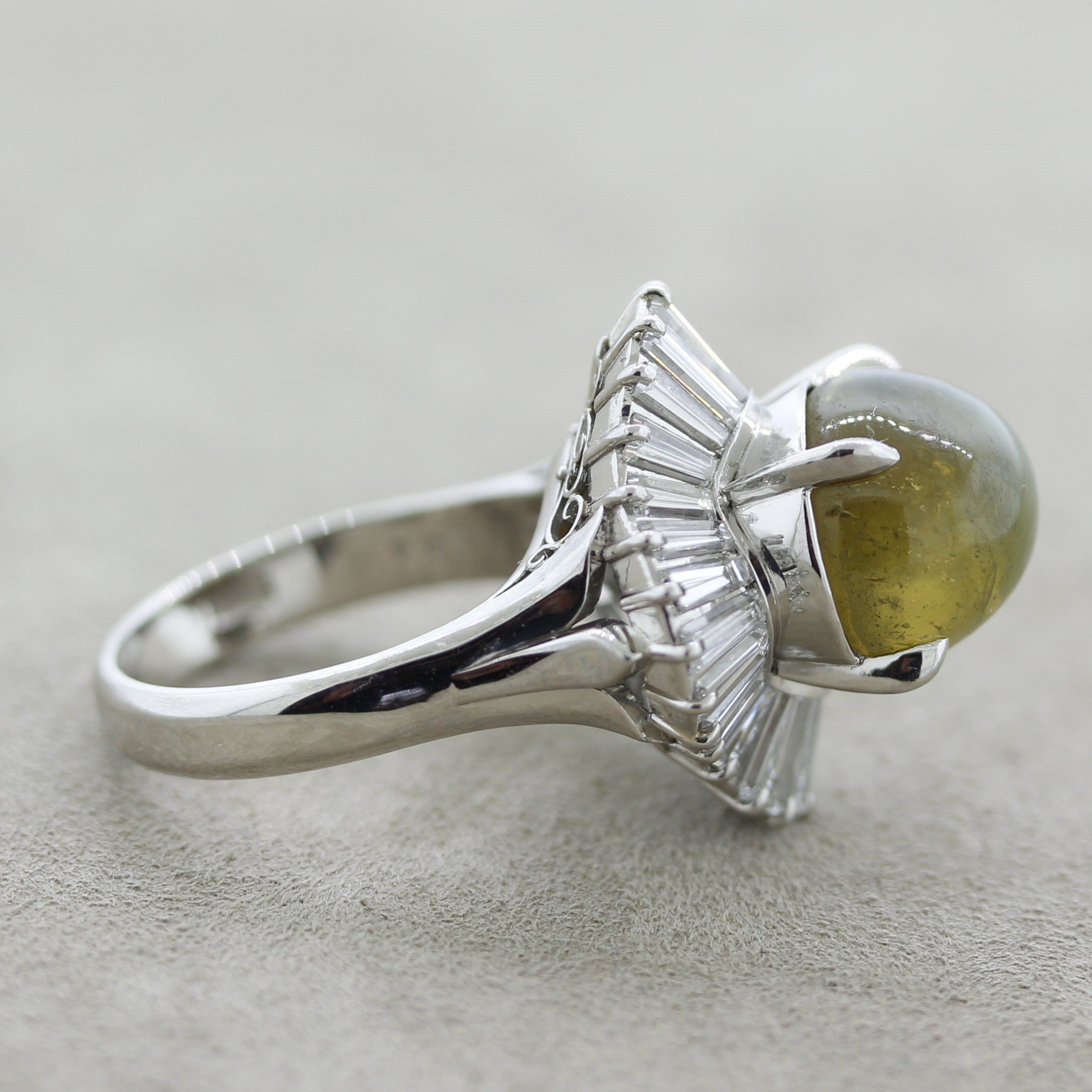 Cats Eye Chrysoberyl Diamond Platinum Ballerina Ring