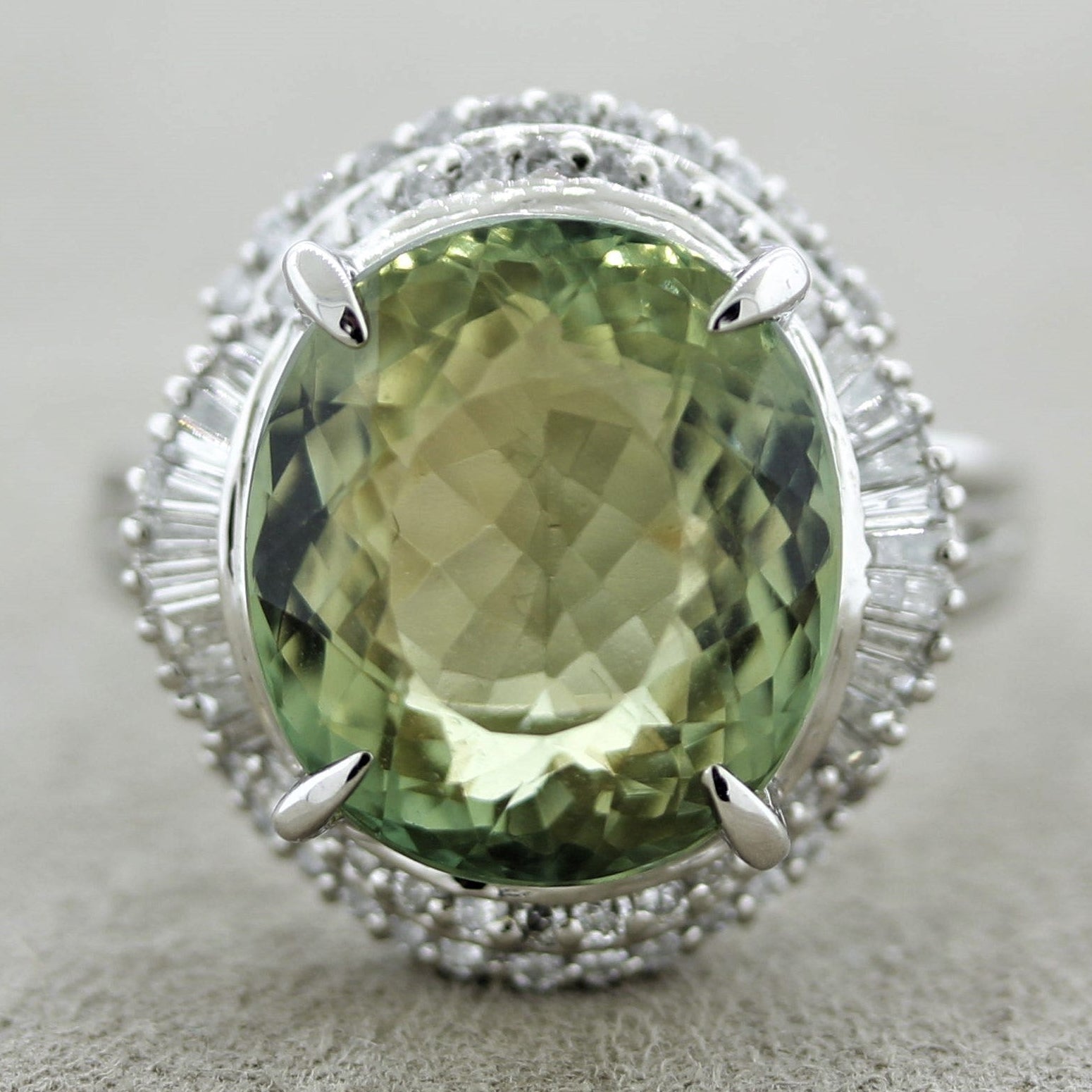 Green Tourmaline Diamond Platinum Ring