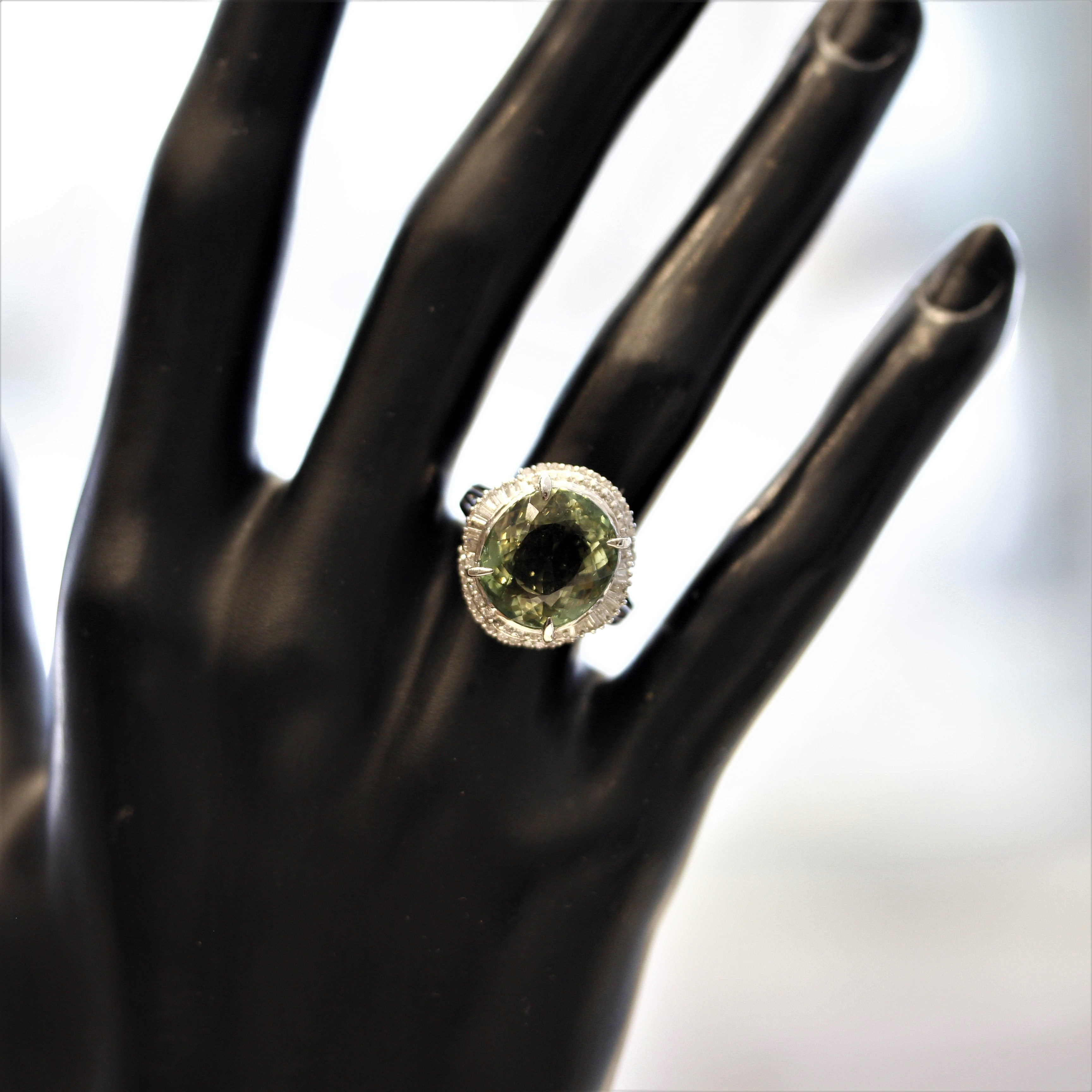 Green Tourmaline Diamond Platinum Ring