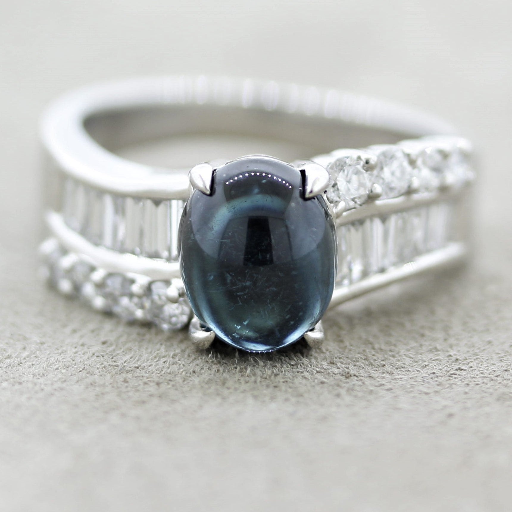 Blue Tourmaline Diamond Platinum Ring