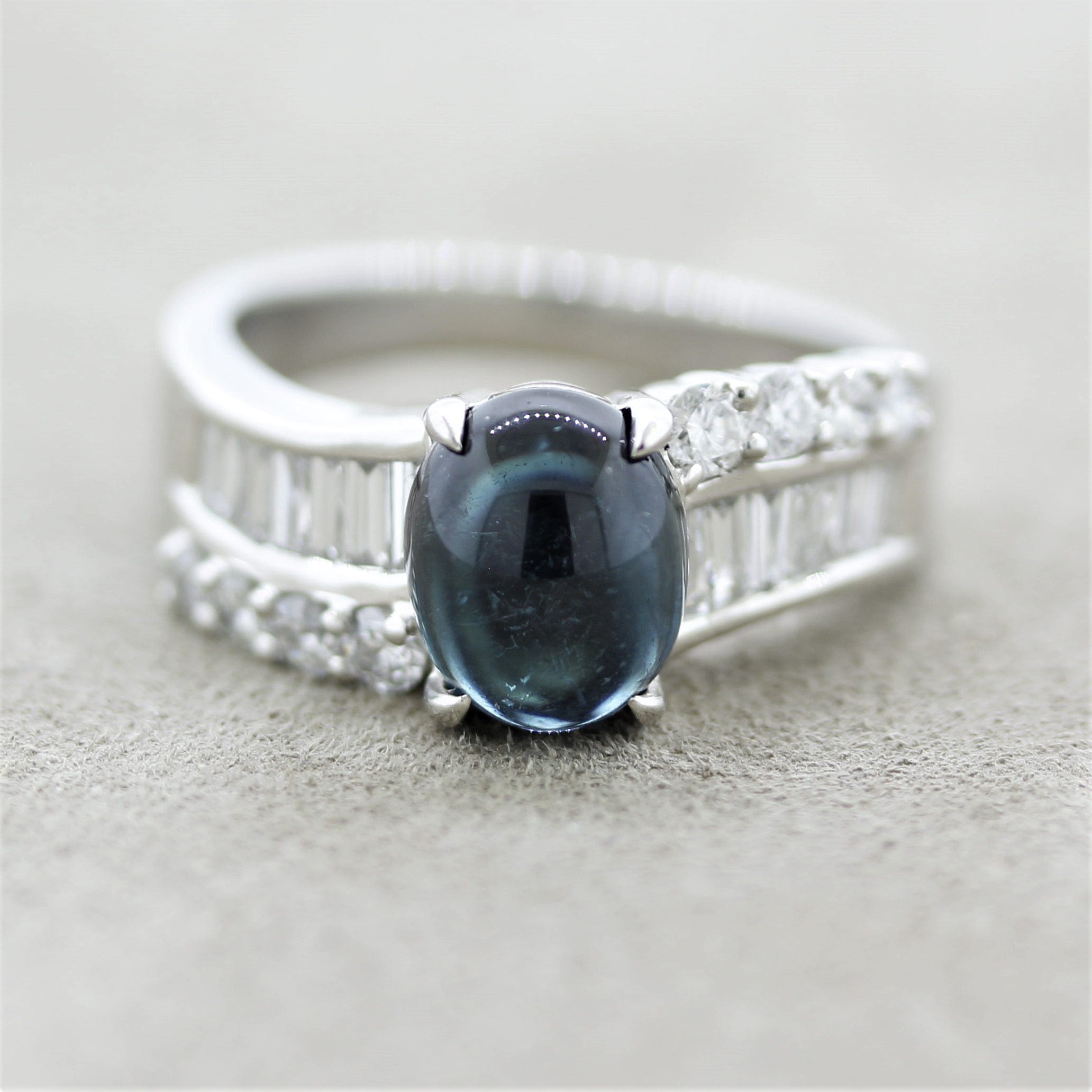 Blue Tourmaline Diamond Platinum Ring