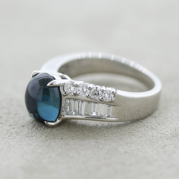 Blue Tourmaline Diamond Platinum Ring