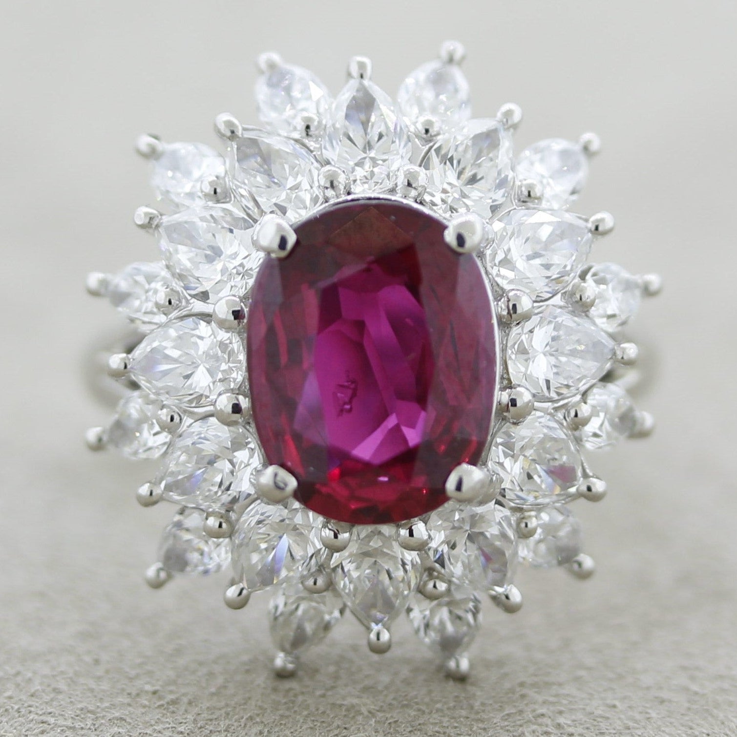Exceptional Ruby Diamond Platinum Ring, GRS Certified