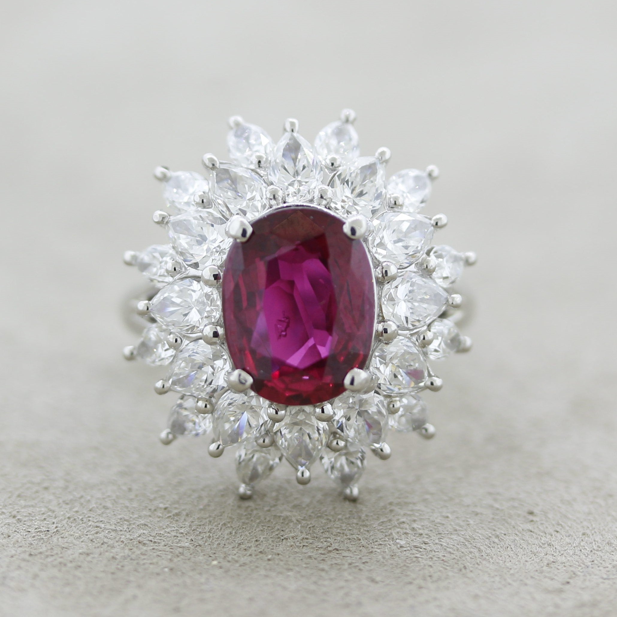 Exceptional Ruby Diamond Platinum Ring, GRS Certified