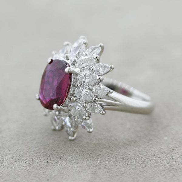 Exceptional Ruby Diamond Platinum Ring, GRS Certified