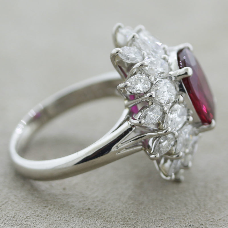 Exceptional Ruby Diamond Platinum Ring, GRS Certified
