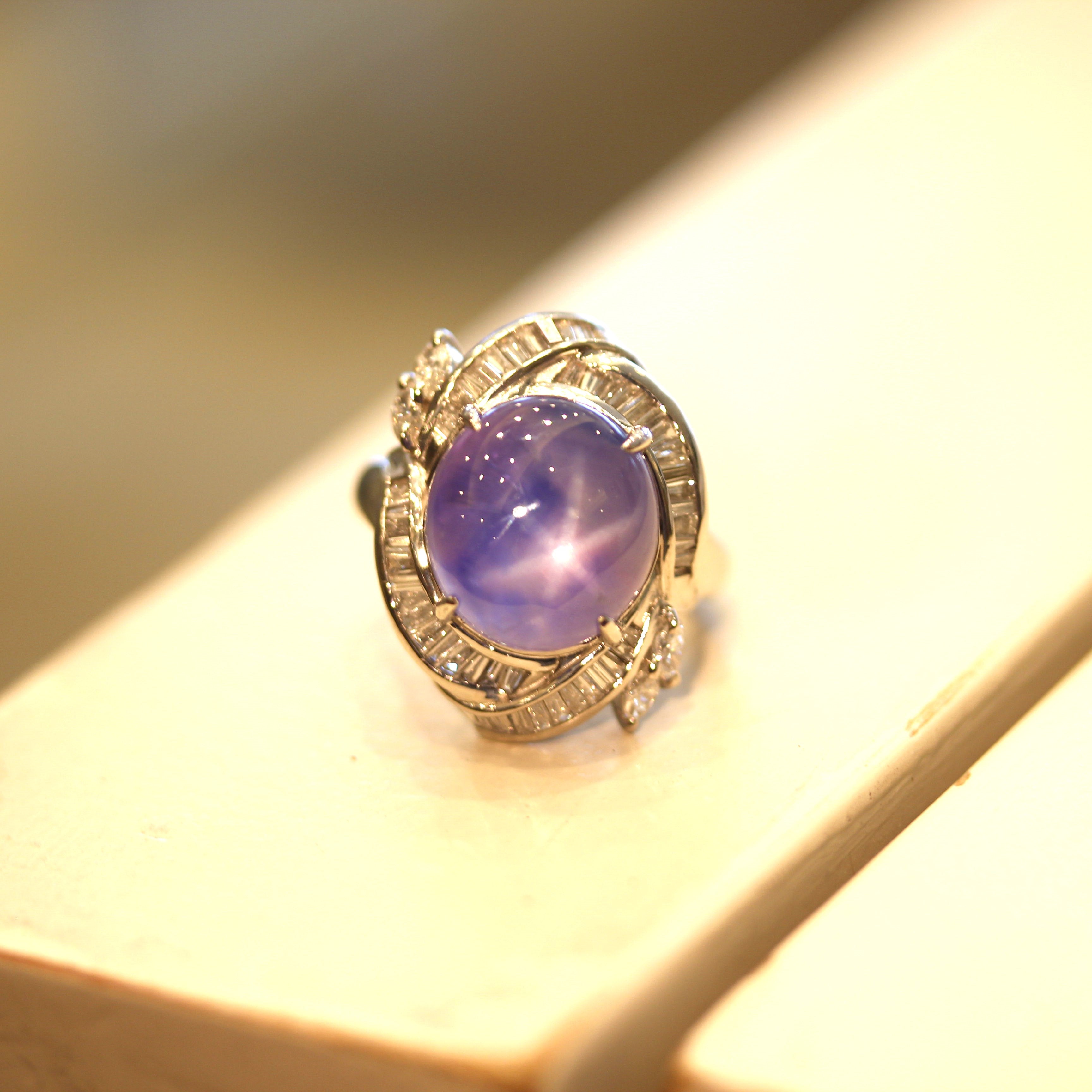 Star Sapphire Diamond Platinum Ring